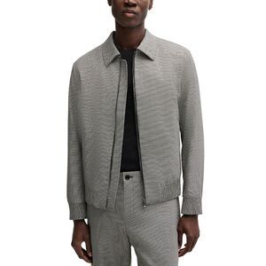 HUGO BOSS Bomber Jacket Mens Size 38 R Black Houndstooth Zip Up HANRY WING $595